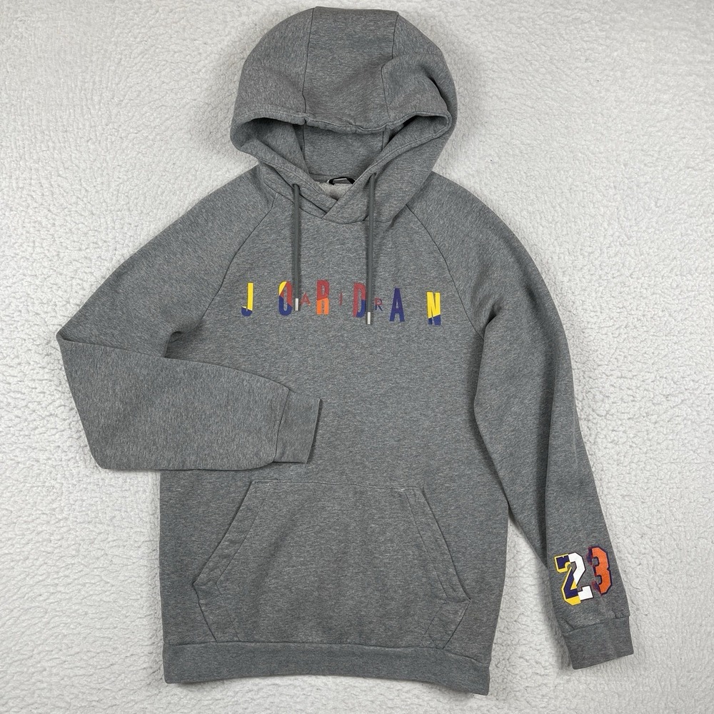 Jordan Pullover Hoodie Mens Small Gray Multi-Color Graphic 23 Athletic Fleece